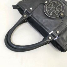  C ＄【商品ランク:B】 トリーバーチ TORY BURCH ロゴデザイン レザー 2way ショルダーベルト付 トートバッグ 婦人鞄 ブラック 黒系_画像6