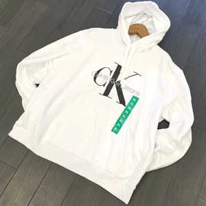 K ★【商品ランク:S】未使用 カルバンクライン Calvin Klein 裏起毛 ロゴデザイン スウェット パーカ sizeLL メンズ トップス 紳士服 白系