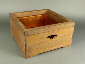 【宇】1506 桑材 四方置炉 銅製落とし 紙箱 茶道具