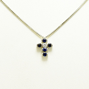  Damiani necklace DAMIANI pendant Cross sapphire diamond K18WG new goods finishing used 