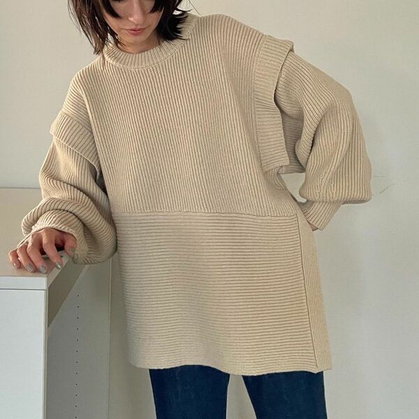 CLANE 2WAY SLANT KNIT TOPS アイボリー