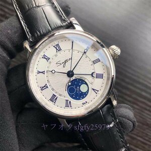 L547* new goods SEAKOSS? retro Classic? self-winding watch? moon phase? luminescence? leather strap? men's wristwatch 