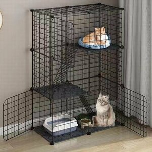 ペットケージ キャットケージ 3段 ステップ台 ジョイント式 ペット 小屋 ペットフェンス　ペットケージ ねこ 小動物 犬 ウサギ ブラック