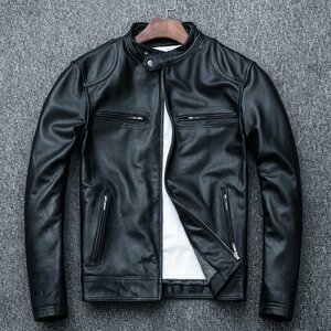 春秋　高級上品　ラム革　バイクジャケット　メンズライダース　 レザー バイクウェア 革ジャン　本革　S~4XL