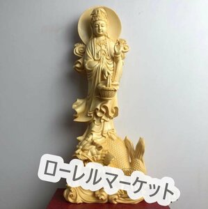 美品登場★★仏像 総檜材木彫り 観音菩薩 観音立像 置物 精密彫刻 高さ30cm