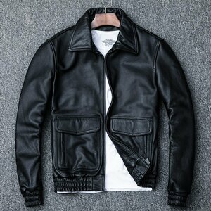 ライダースジャケット レザージャケット 牛革 フライジャケット　メンズ本革 革ジャン Ｍ～5ＸＬ　黒