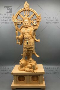 総檜材 木彫仏像 仏教美術 精密細工 師手仕上げ品 本金 切金 毘沙門天 高さ35cm