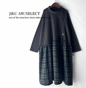 Jill.C*［新品］ 送料185円 伸縮◎異素材切替えdesign*SMOOTHカット×フランネル*プルオーバー*チュニック*ワンピース3693.charcoal