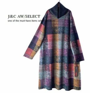 Jill.C*［新品］ 送料185円 伸縮◎綺麗配色 グラデBLOCK*ボリュームリブ ネックdesign*プルオーバー*チュニック*ワンピース3672cc.MIX