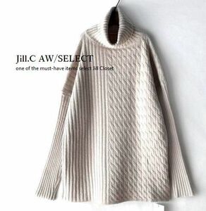 Jill.C*［新品］伸縮◎リブ×ケーブル柄ジャガード織ニット ドロップショルダー*ふんわり体形カバー♪プルオーバー*チュニック3692.IVORY