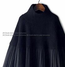 Jill.C［新品*ブラック］ 送料185円 伸縮◎異素材切替え*リブニット×ブリーツdesign*プルオーバー*チュニック*ブラウス3167.b_画像3