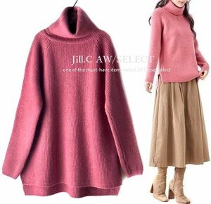 Jill.C*［新品］ 伸縮◎ラグランスリーブ＆バックロングdesign*ふんわり♪ソフトリブ 起毛ニットプルオーバー3703.ローズピンク