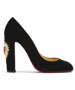 イタリア製Christian louboutin クリスチャン ルブタン　ベルベット　ロゴヒール保存袋付きCadrilla Corazon Embroidered Pumps 