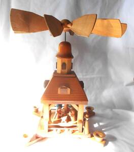  東ドイツ製 ヴィンテージ expertic クリスマス ウィンドミル 回転 置物 木のおもちゃ 人形 風車 キリスト生誕 ろうそく