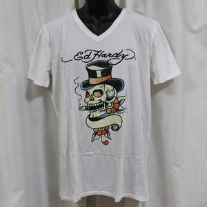 エドハーディー ED HARDY メンズ半袖Tシャツ ホワイト XLサイズ M02TCHB128 新品 スカル 白 Vネック