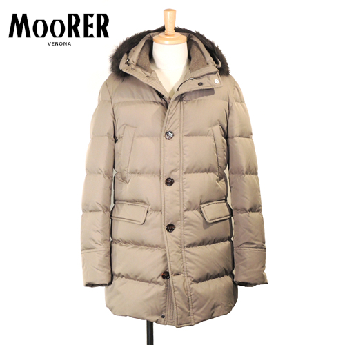 【定価34.1万・新品・46】MOORER（ムーレー）BARBIERI-WK シェイプメモリーポリエステル フーデッドダウンコート VISONE-グレージュ