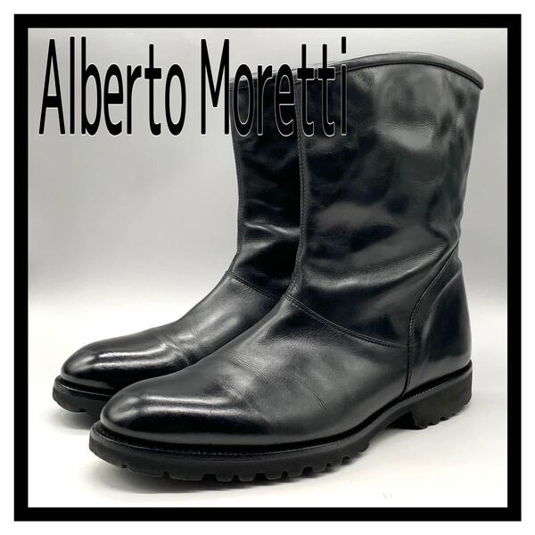 Alberto Moretti (アルベルト モレッティ) ブーツ ペコスブーツ プレーントゥ レザー ブラック 黒 UK8 27cm 革靴 シューズ イタリア製
