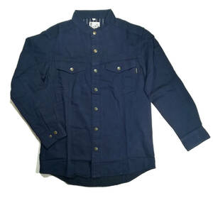 新品　ROCKY ワークシャツ ネイビー Mサイズ　ストレッチ　スタンドカラー ツイルシャツ 綿100% BONMAX ボンマックス 作業着