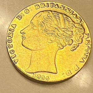 オーストラリア　イギリス領オーストラリア　古銭　1855年　ヴィクトリア女王　クラウン　1ソブリン　1ポンド　小型　コイン　硬貨　　金貨