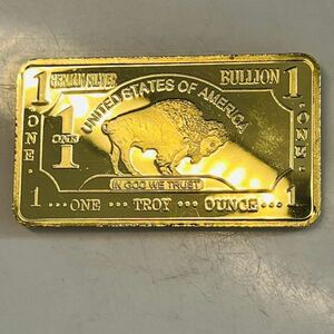 アメリカ　ブリオン　1トロイオンス　ブルデザイン　ケース付き　記念メタル　金色の塊　　硬貨 金貨　