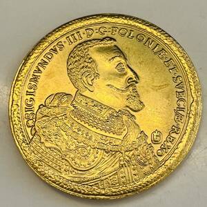 ポーランド　古銭　ジグモント3世　ポーランドとスウェーデンの王　国章　クラウン　ダカット　大型　コイン　硬貨　　金貨