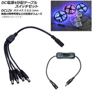 AP DC電源ケーブル スイッチケーブル付き 4分配 DC12V オス-メス 5.5/2.1mm 約37cm AP-UJ0462-SW-4