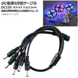 AP DC電源ケーブル 5分配 DC12V オス-メス 5.5/2.1mm 約37cm AP-UJ0462-5