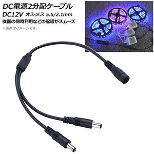 AP DC電源ケーブル 2分配 DC12V オス-メス 5.5/2.1mm 約37cm AP-UJ0462-2