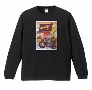 ホットロッド系 ロングTシャツ リブ付 C ブラック (S/M/L/XL) ロンT 長袖 黒地 オールディーズ 50s 看板 ティンサイン アドバタイズメント