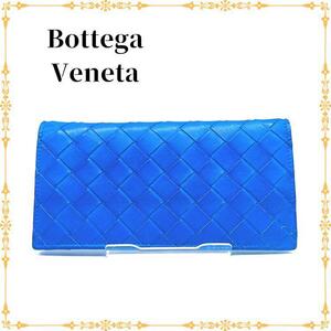 [ прекрасный товар ] Bottega Veneta maxi сетка длинный кошелек кожа голубой 