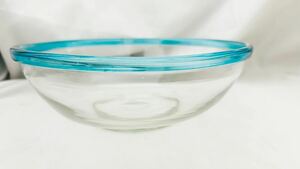 大正ガラス　水色縁　鉢　吹きガラス　和硝子　アンティーク　氷コップ レトロ　アンティーク　金魚鉢 