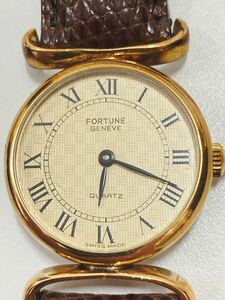 FORTUNE GENEVE フォーチュン ジュネーブ スイス製 1891-51リューズ石 レディース ゴールド 革ベルト 腕時計 非稼働品