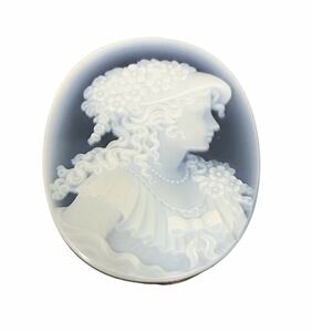 428 美品　中古保管品　CAMEO カメオ　ブルーメノウ　トップ　枠無し　ブローチトップ　貴婦人