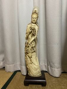 象牙風 天女 置物 在名明大 大型 高さ54cm 重さ約3.4キロ 検索)古美術 仏像 骨董品 天女 菩薩 根付 中国