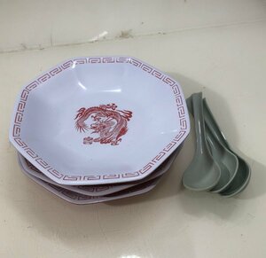 $M$ 炒飯皿 3枚セット レンゲ付き チャーハン 中華皿 厨房 店舗皿 ランダム A2307-007