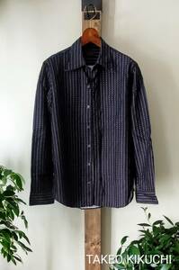 【TAKEO KIKUCHI】◆タケオキクチ ◆メンズ デザインシャツ ◆綿:100% ◆サイズ 3 ◆柄シャツ ◆日本製 ◆パープル×濃淡グレー×ブラック