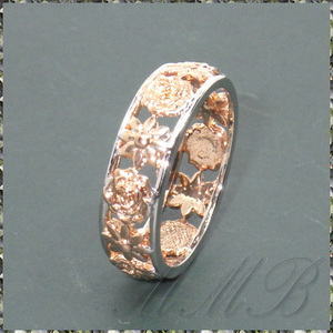 [RING] Rose & White Gold 2 Kinds Flower Design Hollow Ring ローズ & マーガレット フラワー 透彫 デザイン 6mm リング 16号