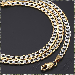 [NECKLACE] Yellow & White Gold Filled センター ホワイトゴールド デザイン 喜平チェーン ネックレス 4x600mm (13g) 【送料無料】