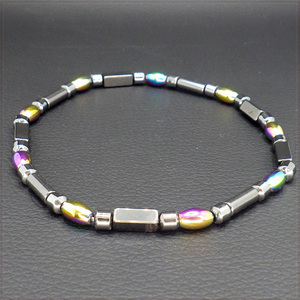 [Anklet] Rainbow & Black Hematite 4種類ビーズ 磁気マグネット レインボー&ブラック ヘマタイト アンクレット ブレスレット 【送料無料】