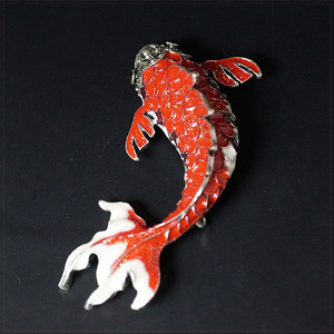 [BROOCH] Crystal Head Red Enamel Fish クリスタル ヘッド エナメル彩色 ビューティフル レッド フィッシュ 錦鯉 7.5cm ブローチ