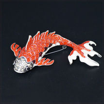 [BROOCH] Crystal Head Red Enamel Fish クリスタル ヘッド エナメル彩色 ビューティフル レッド フィッシュ 錦鯉 7.5cm ブローチ_画像6