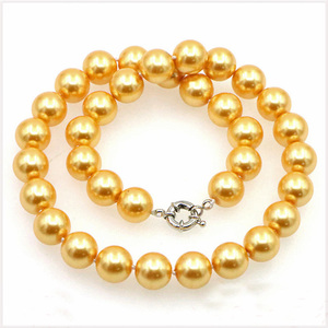 [NECKLACE] Golden South Sea Shell Pearl ビューティフル ゴールドパール 大玉 金色の真珠 ネックレス φ12x480mm (75g) 【送料無料】