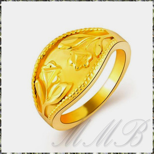 [RING] 24K Gold Plated Flower Sculpture ビューティフル フラワー 彫刻 デザイン 12mm ゴールド リング 19号