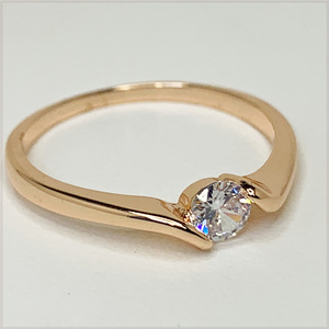 [RING] 14K 585 Rose Gold Plated φ4mm ブリリアントCut CZ スムース サイドテンション デザイン ローズゴールドリング 11号 【送料無料】