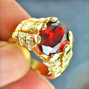 [RING] 10K Gold Filled Oval Red Stone ビッグ オーバル ルビー レッド CZ ゴールド ラグジュアリー 14mm リング 26号 【送料無料】