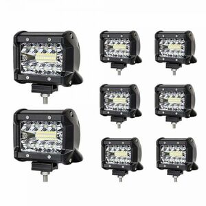 即納 8個セット 60W 作業灯 LED ワークライト 狭角30度 フラッドライト 12V-24V対応 汎用 車外灯 4インチ 角形 6000K ホワイト 夜釣り