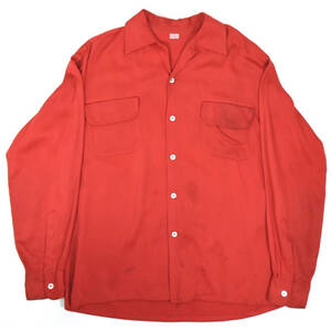 1950~60s UNKNOWN Rayon shirts L Red 50s 60s レーヨン シャツ レッド