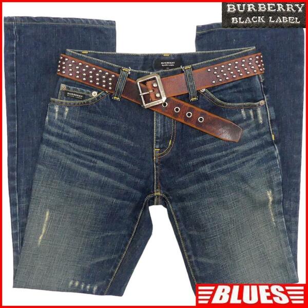 即決★BURBERRY BLACK LABE★W29位 ジーンズ デニム 廃盤 バーバリーブラックレーベル メンズ 70 ノバチェック ダメージ加工