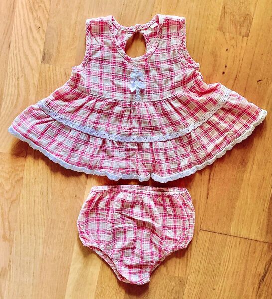 ベビー服 ピンク チェック セットアップ サイズ80,90