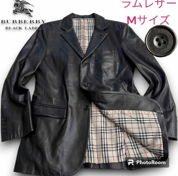 BURBERRY BLACK LABEL バーバリーブラックレーベル ラムレザー　テーラードジャケット　ノバチェック　３B メンズ